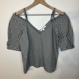 Derek Lam 10 Crosby Black and White Gingham Top, Size 8, Cold Shoulder, V Neck